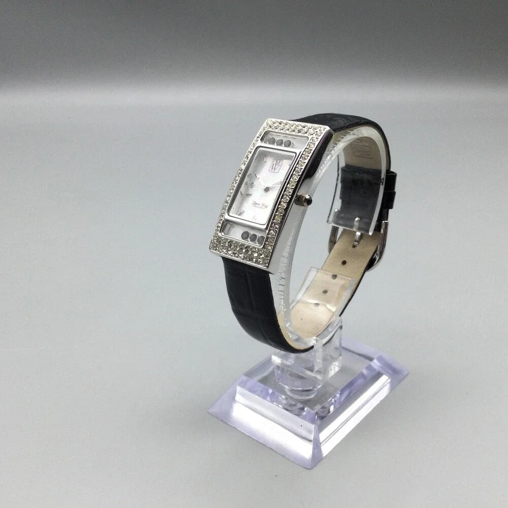 Victoria Wieck Womens Watch 19mm MOP Dial Leather Crystal Bezel New Battery